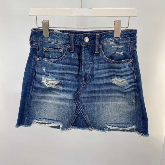 American Eagle Distressed button fly Skirt Size 0 - Picture 1 of 6